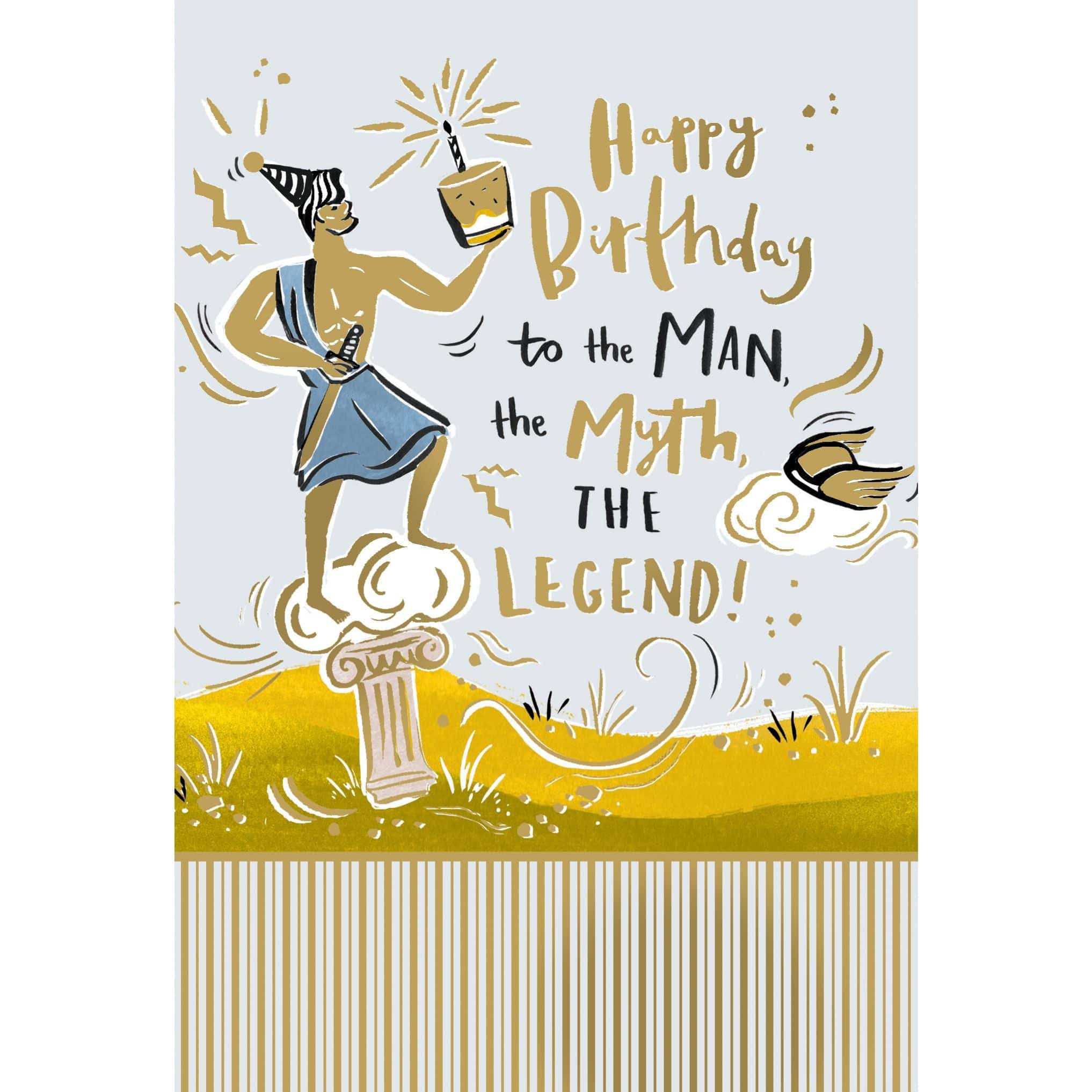 Pictura The Legend birthday card for him, featuring bold typography and a celebratory design on a white background.